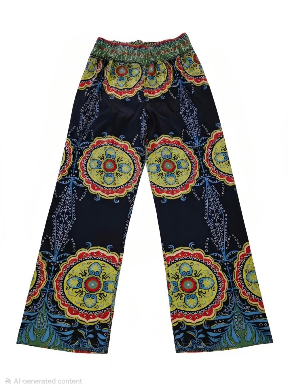 Boho Wide-Leg Printed Palazzo Pants — Navy, Yellow, Red